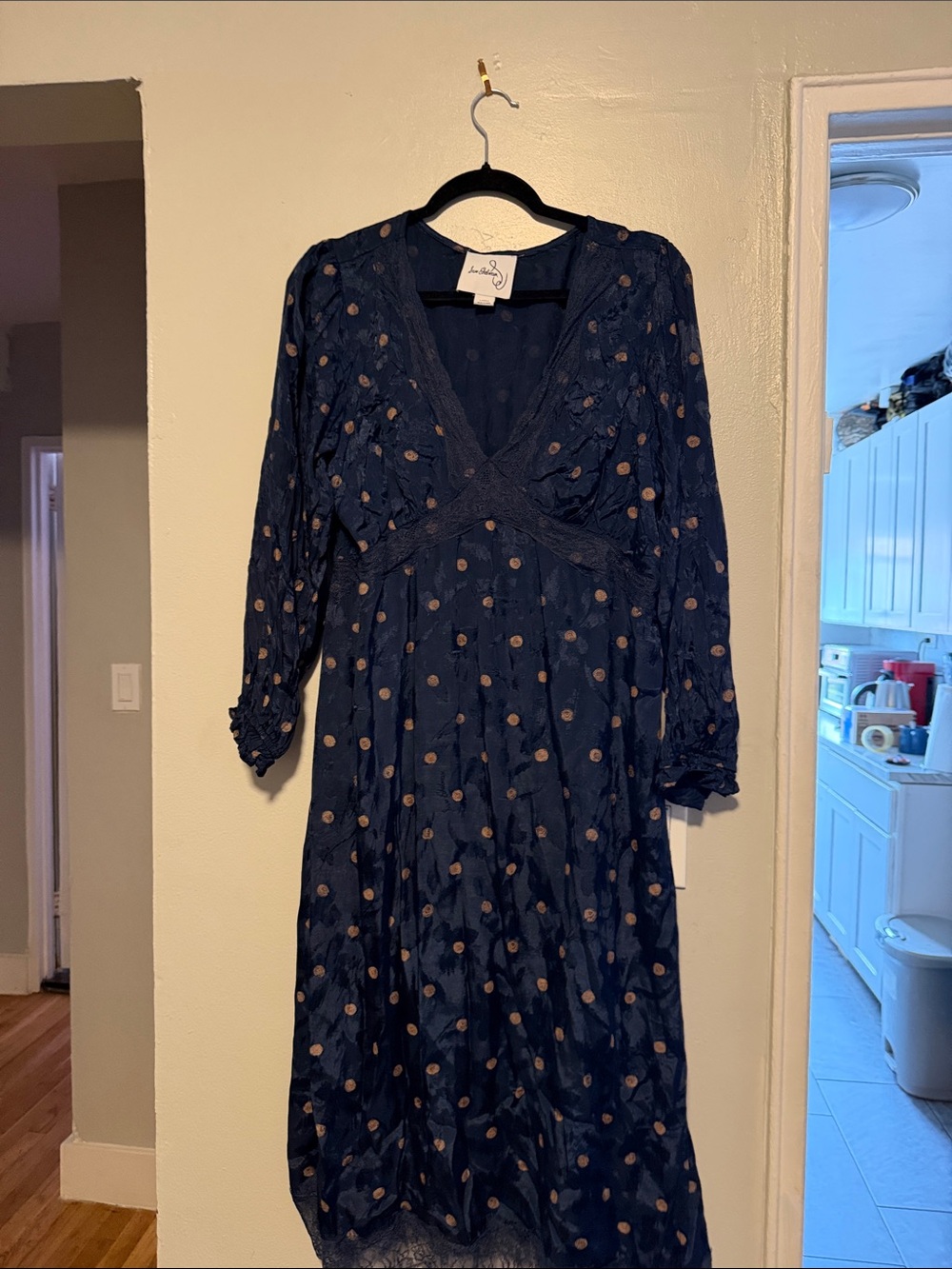Sam Edelman Navy Dress with Tan Polka Dots